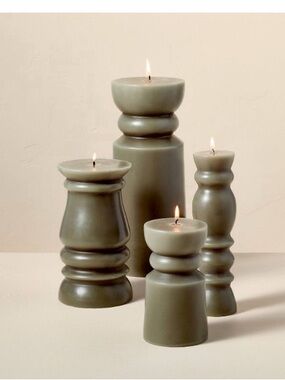 Hearth & Hand 12 in Green Decorative Sculpted Pillar Candle (Single Candle)